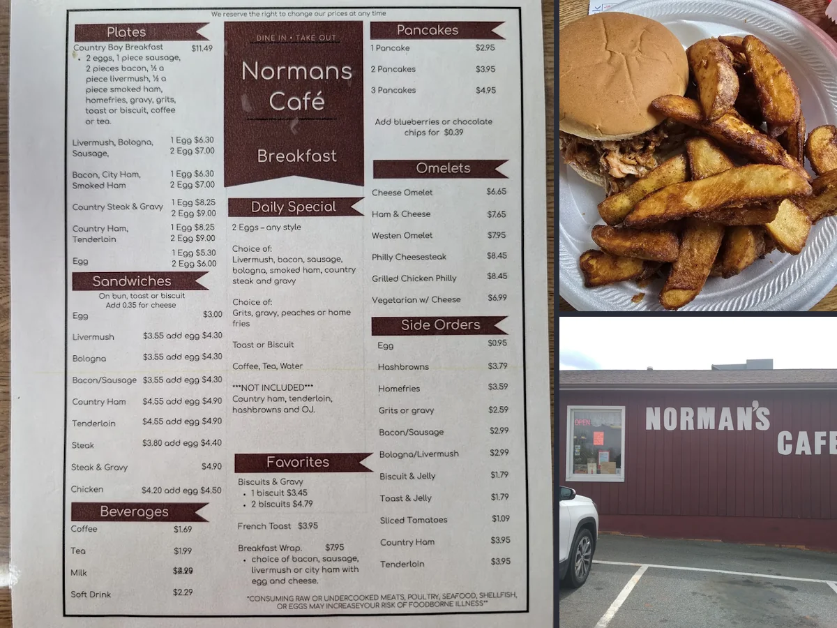 Warm cafe space for dine-in meals.