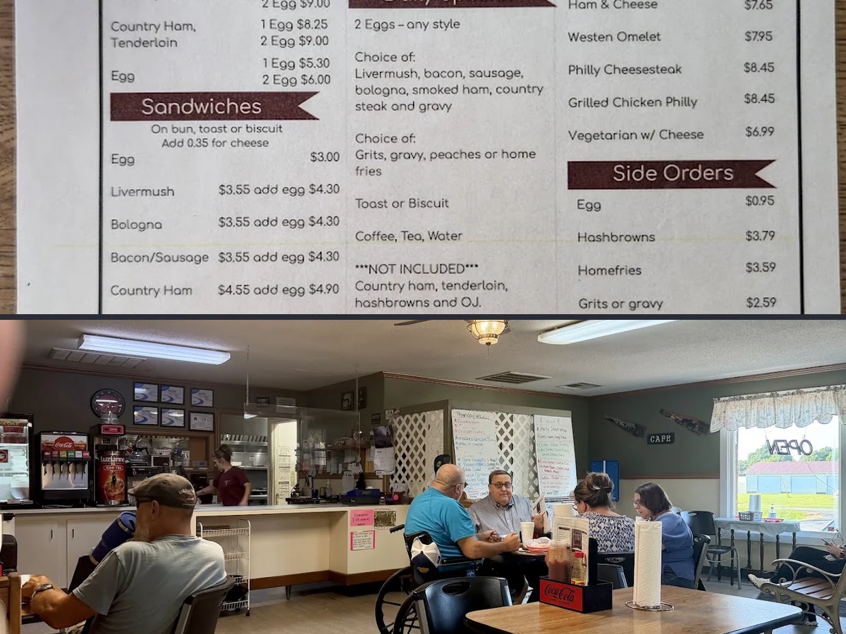 Restaurant interior with seating for breakfast and lunch.