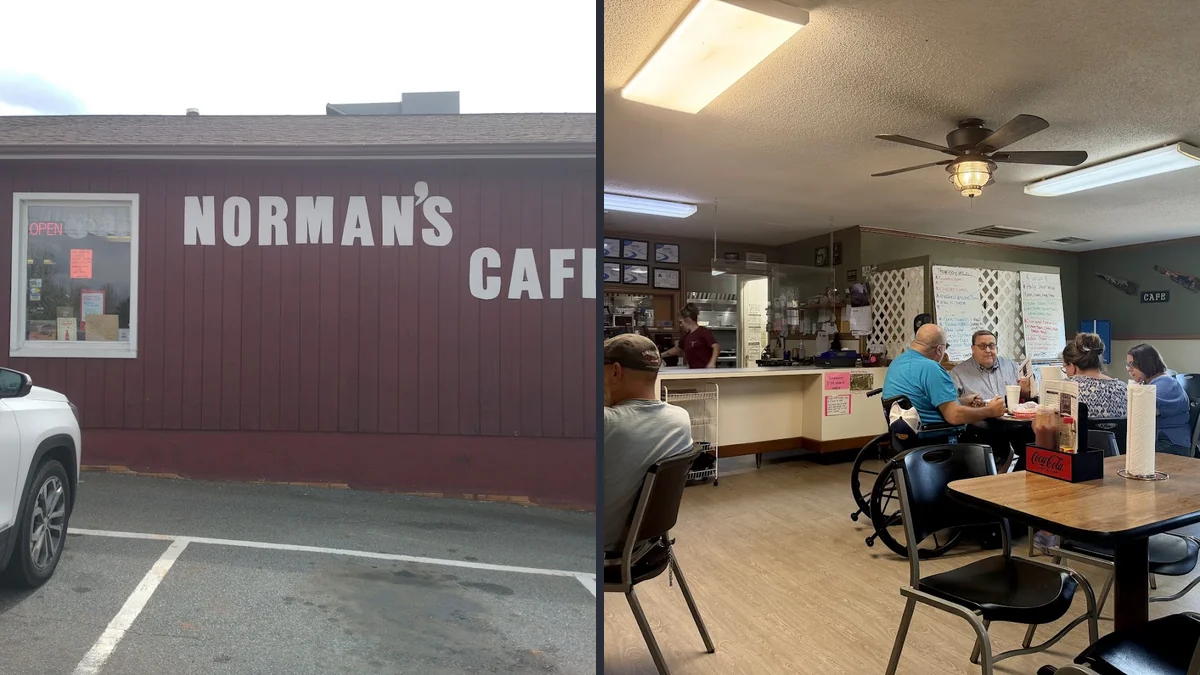 Warm cafe space for dine-in meals.