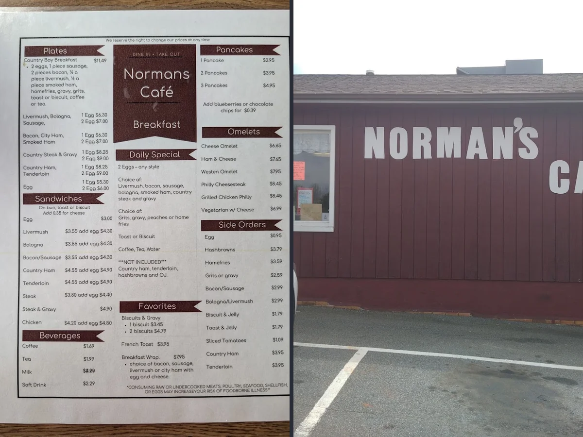 Warm cafe space for dine-in meals.