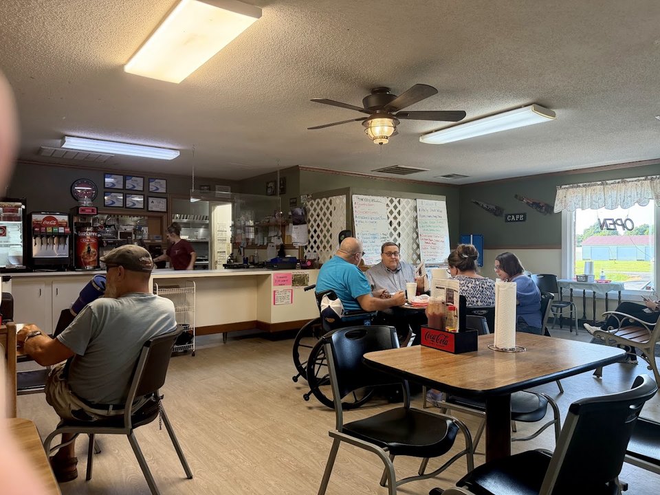 Restaurant interior with seating for breakfast and lunch.