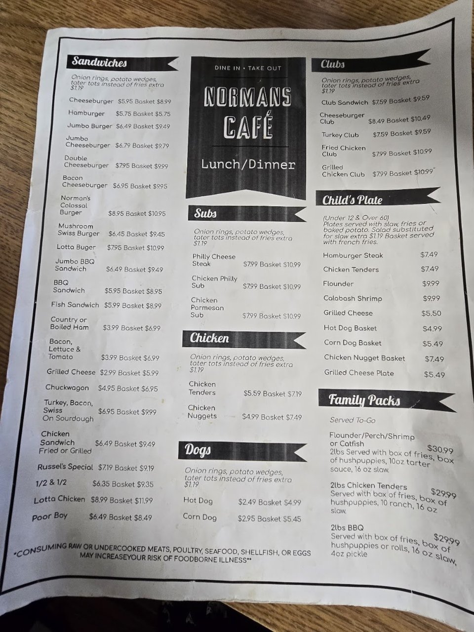 Cafe menu with comfort food and quick bites.